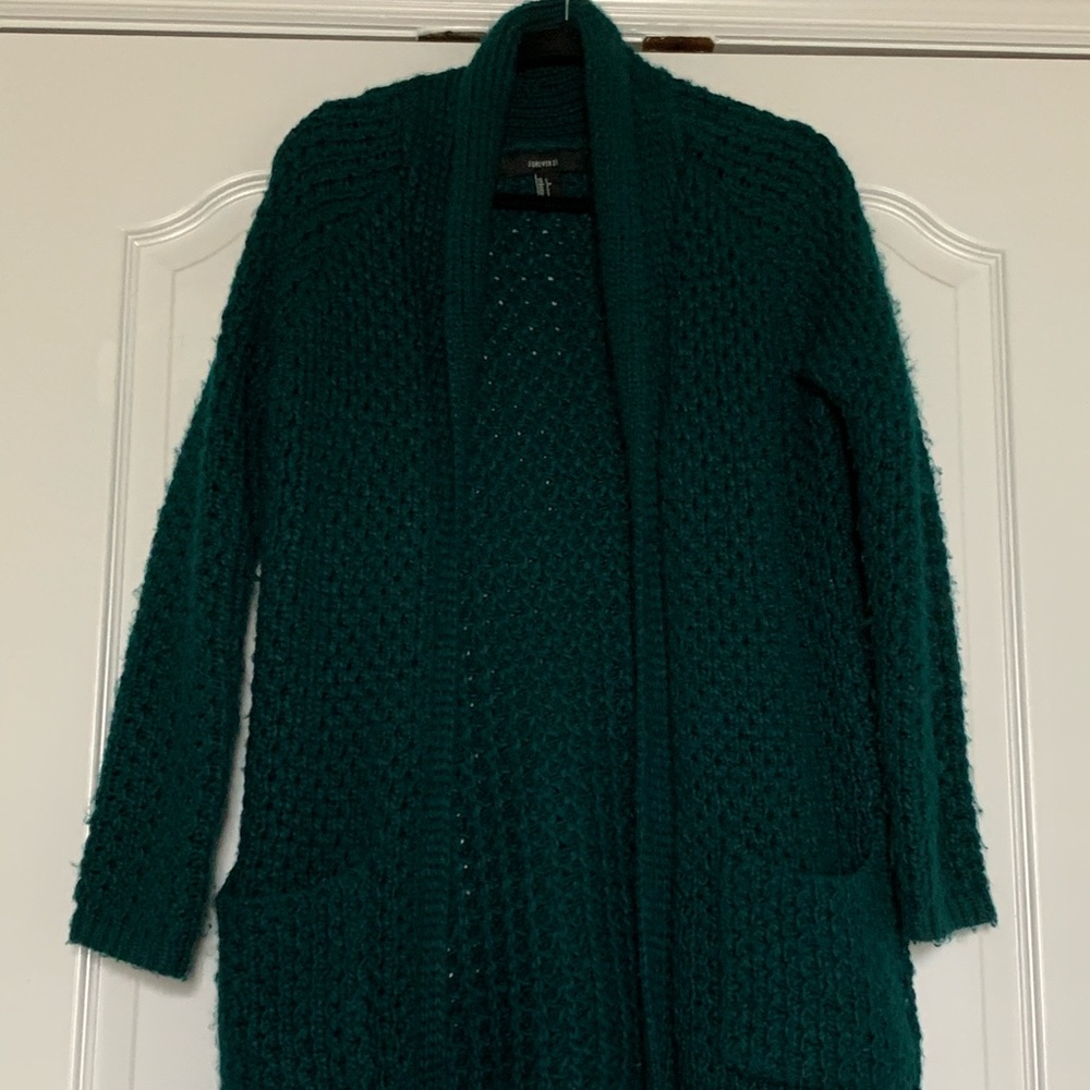 Teal think cardigan with pockets